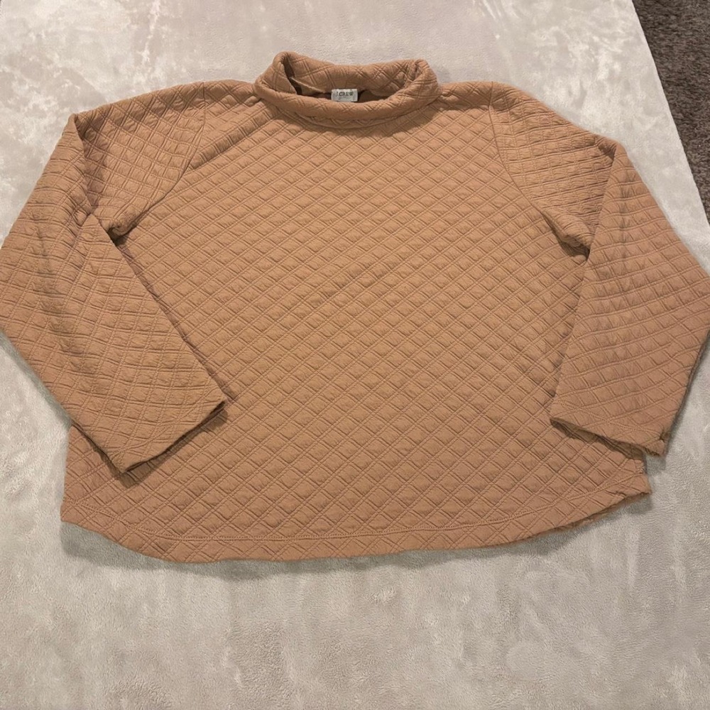 J.Crew Womens Quilted Turtleneck Sweater Brown Tan XL Diamond Quilt Top